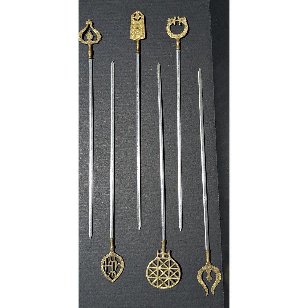 Vintage Turkish Brass and Stainless Tarzan Inox Kebab Skewers Set of Six